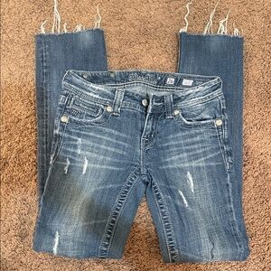 Miss Me Distressed Cropped Blue Jeans